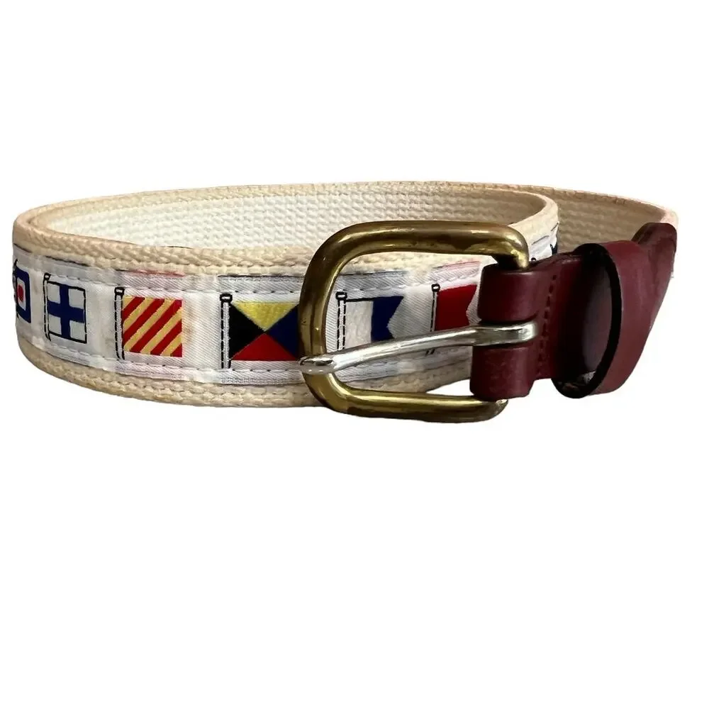Preppy Sailing Flag Ribbon Belt Leather Trim